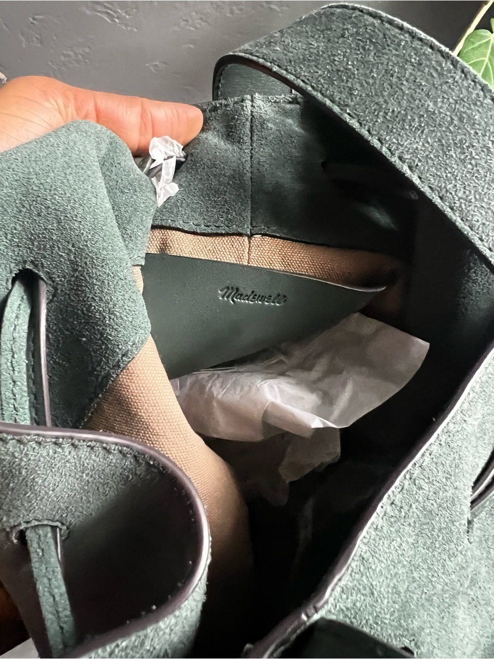 MADEWELL Suede Green Drawstring Shoulder Tote Bag - Picture 6 of 10